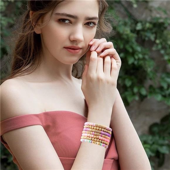 Surfer Heishi Clay Bead Bracelets for Women Bohemian Stackable Evil Eye Vinyl - Picture 8 of 8